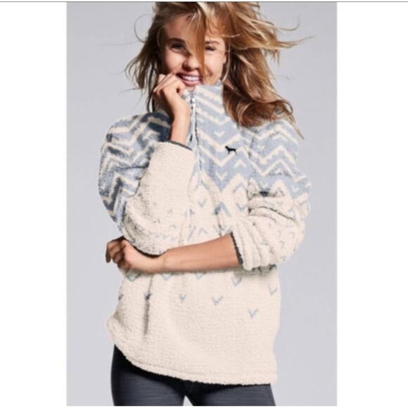 Victoria's Secret PINK Pullover Sherpa Oversized Boyfriend Sweater Size Large - Picture 1 of 7